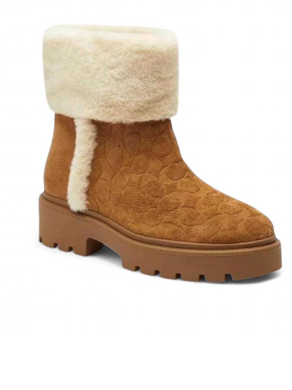 Coach Tan Suede Shearling-Trim Lug Boot